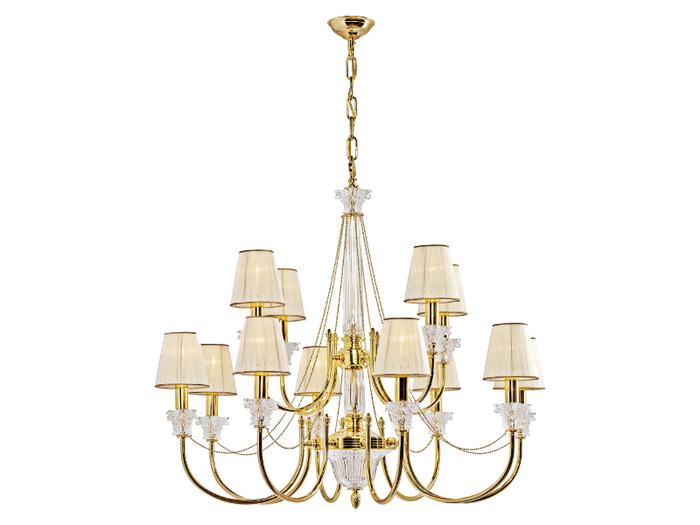 VICKY 37089/8+4 - Gold plated finish chandelier with crystal and shade _ Possoni Illuminazione